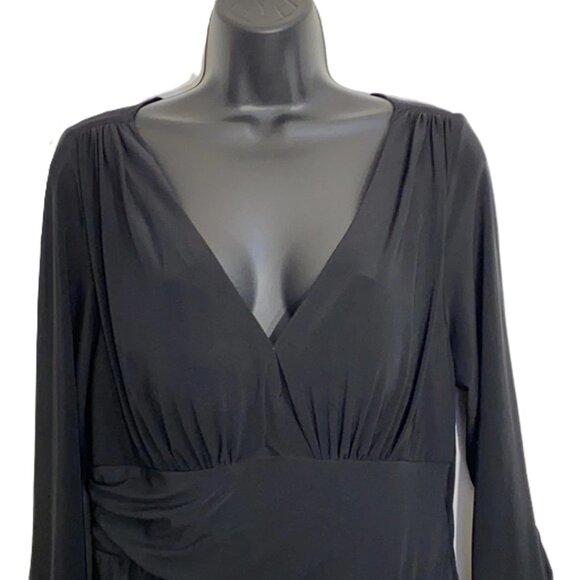 Bisou Bisou Womens Black Drapped Midi V-Neck Rouched Dress – Size 6 – Brand New! - Picture 2 of 16